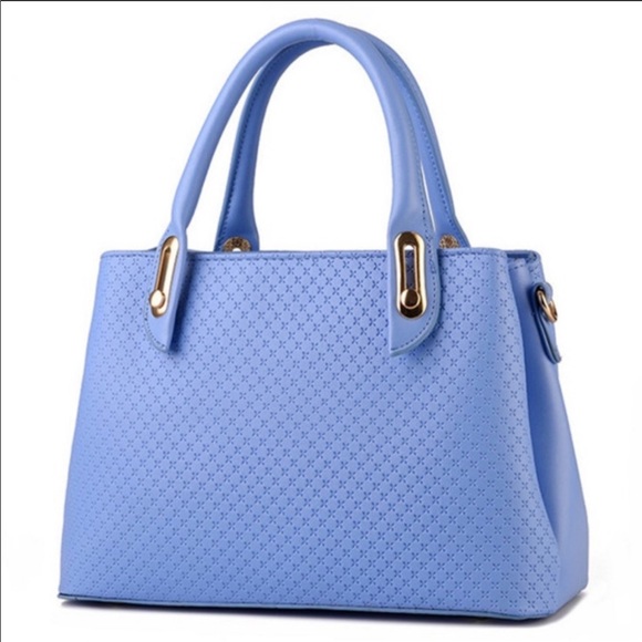 Anmly Handbags - Light Blue Vegan Leather shoulder tote purse